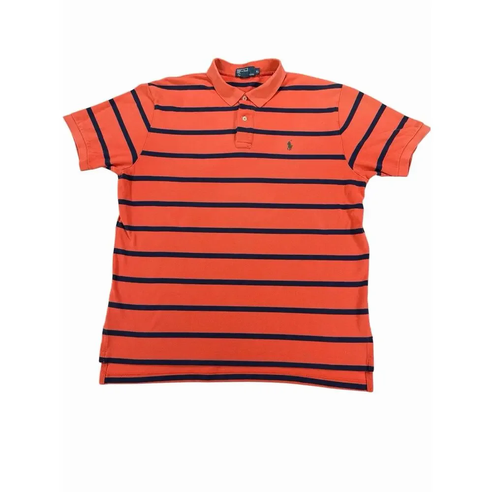 Polo Ralph Lauren Men's XL Orange Blue Striped Shirt Cotton Pony Logo